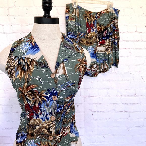 80's Short Set - Hawaiian - Top & Shorts - Chorus Line - Size Small & Medium - Picture 1 of 9